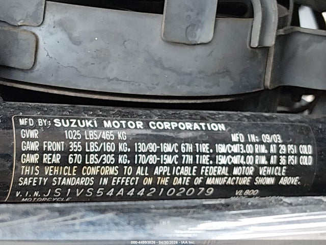 2004 Suzuki Vl800 მანქანა იყიდება აუქციონზე, vin: JS1VS54A442102079, აუქციონის ნომერი: 44993826