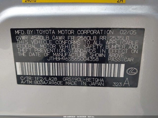 Продажа на аукционе авто 2006 Lexus Gs 300, vin: JTHBH96S565004358, номер лота: 44993829