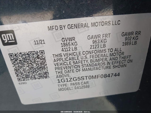 1G1ZG5ST0MF084744 Chevrolet Malibu Fwd Rs