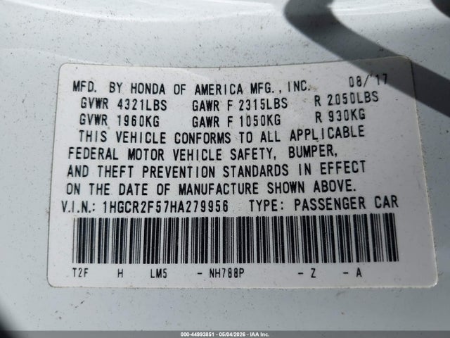 1HGCR2F57HA279956 Honda Accord Sport
