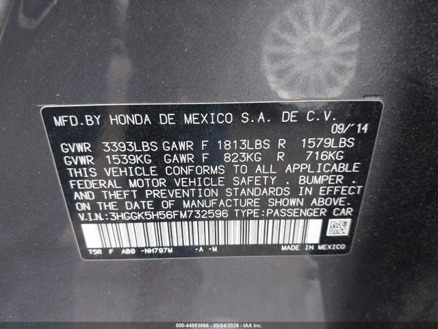 3HGGK5H56FM732596 Honda FIT LX