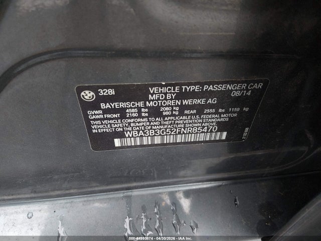 BMW 328i Xdrive 2015 WBA3B3G52FNR85470 Image 9