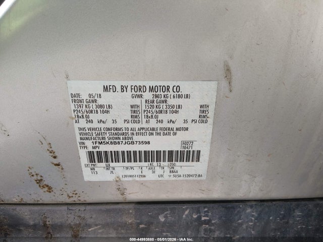 Продаж на аукціоні авто 2018 Ford Explorer, vin: 1FM5K8B87JGB73598, номер лоту: 44993880