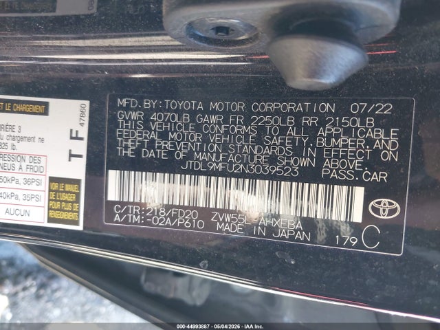 Aukcja sprzedaży 2022 Toyota Prius Le Awd-e, vin: JTDL9MFU2N3039523, numer aukcji: 44993887