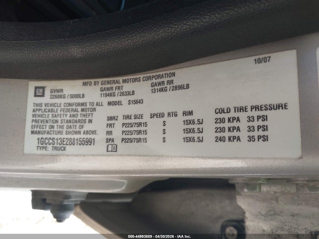Aukcja sprzedaży 2008 Chevrolet Colorado Lt, vin: 1GCCS13E288155991, numer aukcji: 44993889
