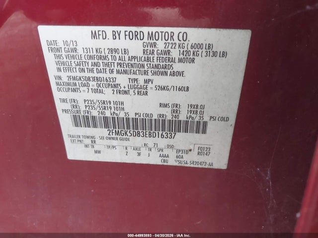Aukcja sprzedaży 2014 Ford Flex Limited, vin: 2FMGK5D83EBD16337, numer aukcji: 44993893