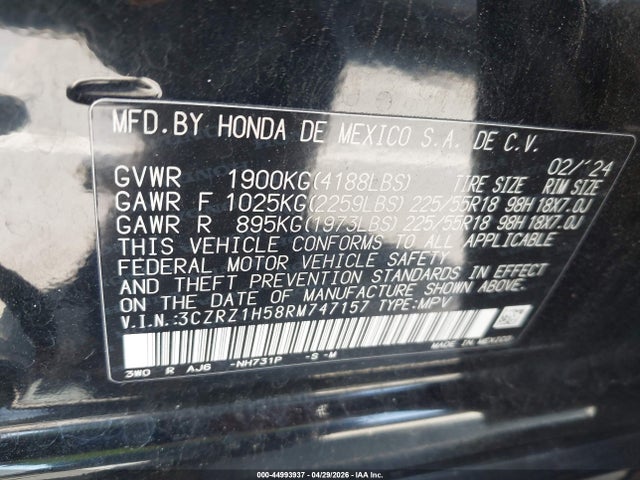 Продажа на аукционе авто 2024 Honda Hr-v 2wd Sport/2wd Sport W/o Bsi, vin: 3CZRZ1H58RM747157, номер лота: 44993937