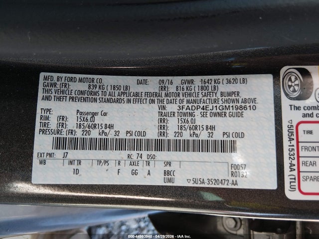 Ford FIESTA SE 2016 3FADP4EJ1GM198610 Image 9