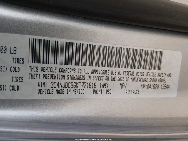 Продажа на аукционе авто 2019 Jeep Compass Limited 4x4, vin: 3C4NJDCB6KT771818, номер лота: 44993988