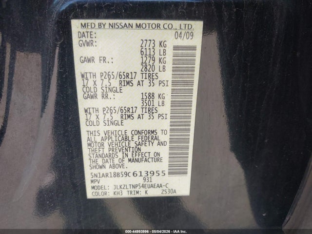 Aukcja sprzedaży 2009 Nissan Pathfinder Se, vin: 5N1AR18B59C613955, numer aukcji: 44993996