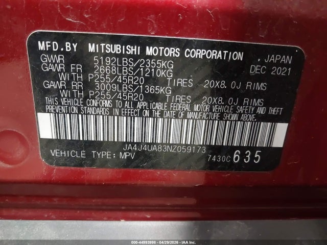 Aukcja sprzedaży 2022 Mitsubishi Outlander Black Edition S-awc/se 2.5 S-awc/se Launch Edition S-awc, vin: JA4J4UA83NZ059173, numer aukcji: 44993998