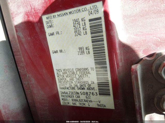 Продаж на аукціоні авто 2009 Nissan Altima 2.5 S, vin: 1N4AL21E59N508763, номер лоту: 44994000