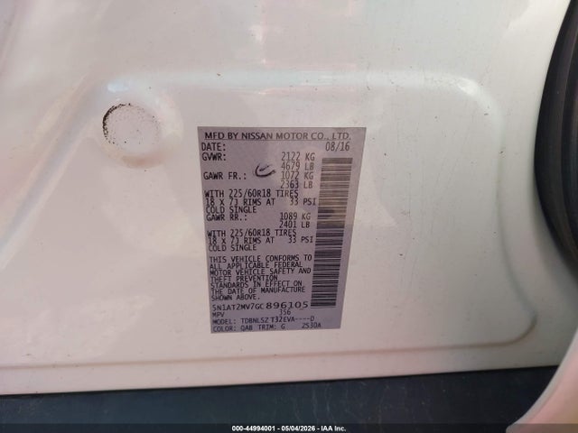 Продажа на аукционе авто 2016 Nissan Rogue Sl, vin: 5N1AT2MV7GC896105, номер лота: 44994001
