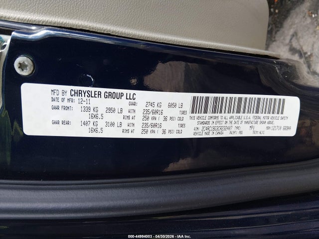 2012 Chrysler Town & Country Touring მანქანა იყიდება აუქციონზე, vin: 2C4RC1BG3CR232407, აუქციონის ნომერი: 44994003