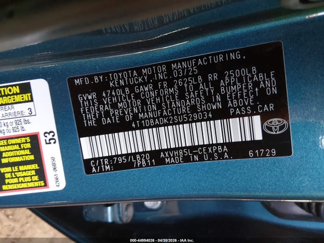 Продаж на аукціоні авто 2025 Toyota Camry Xse, vin: 4T1DBADK2SU529034, номер лоту: 44994026