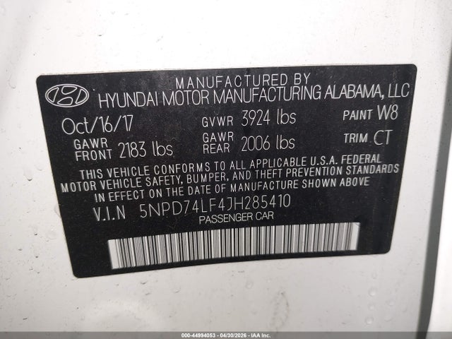 Продаж на аукціоні авто 2018 Hyundai Elantra Se, vin: 5NPD74LF4JH285410, номер лоту: 44994053
