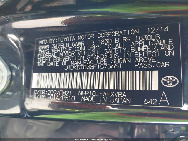 JTDKDTB38F1575651 Toyota Prius C Two