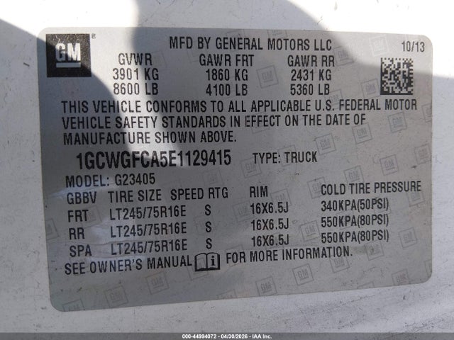 Chevrolet Express 2500 Work Van 2014 1GCWGFCA5E1129415 Image 9