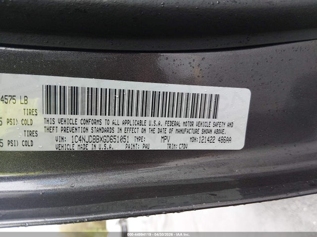 44994119 :رقم المزاد ، 1C4NJDBBXGD651051 vin ، 2016 Jeep Compass Sport مزاد بيع