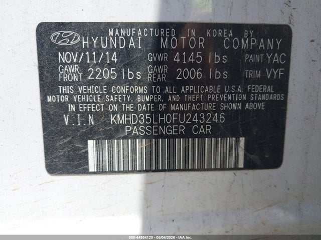 KMHD35LH0FU243246 Hyundai ELANTRA GT