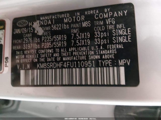Продажа на аукционе авто 2015 Hyundai Santa Fe Gls, vin: KM8SRDHF4FU110951, номер лота: 44994140
