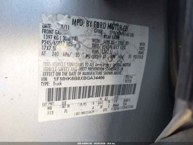 Продаж на аукціоні авто 2011 Ford Explorer, vin: 1FMHK8B8XBGA34466, номер лоту: 44994145