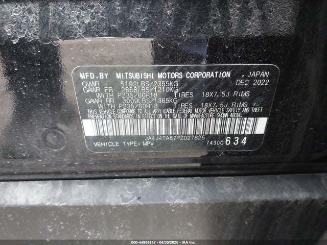 Aukcja sprzedaży 2023 Mitsubishi Outlander Es 2.5 S-awc, vin: JA4J4TA87PZ027825, numer aukcji: 44994147