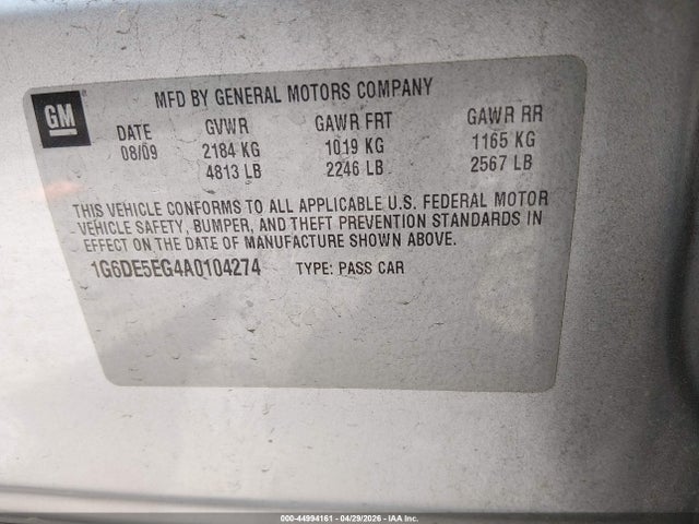 2010 Cadillac Cts Luxury მანქანა იყიდება აუქციონზე, vin: 1G6DE5EG4A0104274, აუქციონის ნომერი: 44994161