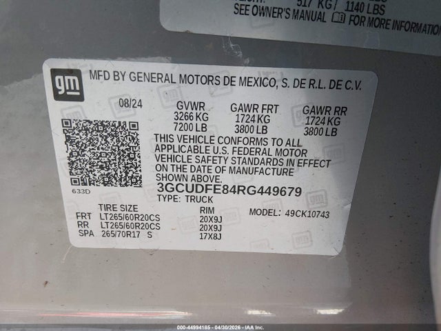3GCUDFE84RG449679 Chevrolet Silverado 1500 4wd Standard Bed Lt Trail Boss