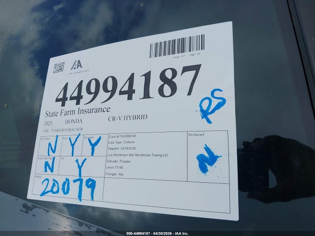 Aukcja sprzedaży 2025 Honda Cr-v Hybrid Sport, vin: 7FARS5H51SE013038, numer aukcji: 44994187
