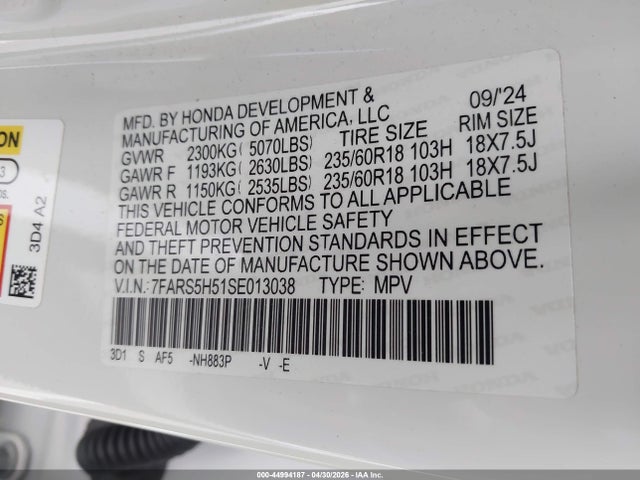 Aukcja sprzedaży 2025 Honda Cr-v Hybrid Sport, vin: 7FARS5H51SE013038, numer aukcji: 44994187