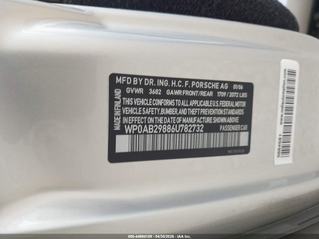 2006 Porsche Cayman S მანქანა იყიდება აუქციონზე, vin: WP0AB29886U782732, აუქციონის ნომერი: 44994189
