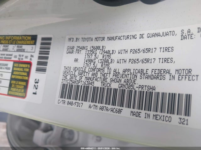 Auction sale of the 2023 Toyota Tacoma Trd Sport, vin: 3TYCZ5AN3PT163845, lot number: 44994211