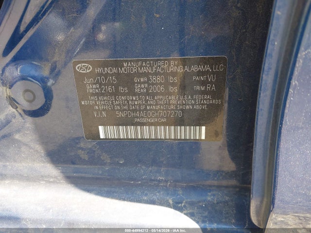5NPDH4AEOGH707270 Hyundai ELANTRA SE