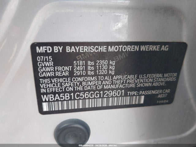 44994220 :رقم المزاد ، WBA5B1C56GG129601 vin ، 2016 Bmw 535i مزاد بيع