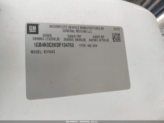Продажа на аукционе авто 2013 Chevrolet Silverado 3500hd Chassis Lt1, vin: 1GB4K0C8XDF104760, номер лота: 44994231