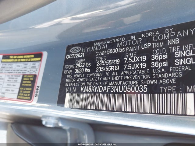 44994252 :رقم المزاد ، KM8KNDAF3NU050035 vin ، 2022 Hyundai Ioniq 5 Sel مزاد بيع