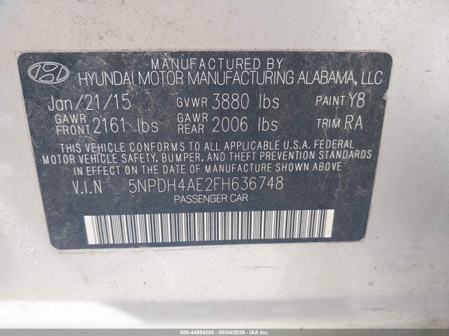 Aukcja sprzedaży 2015 Hyundai Elantra Se, vin: 5NPDH4AE2FH636748, numer aukcji: 44994280
