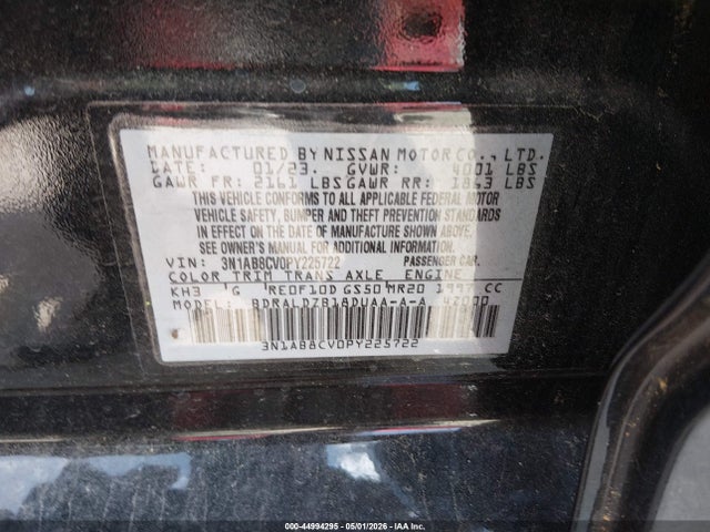 44994295 :رقم المزاد ، 3N1AB8CV0PY225722 vin ، 2023 Nissan Sentra Sv Xtronic Cvt مزاد بيع