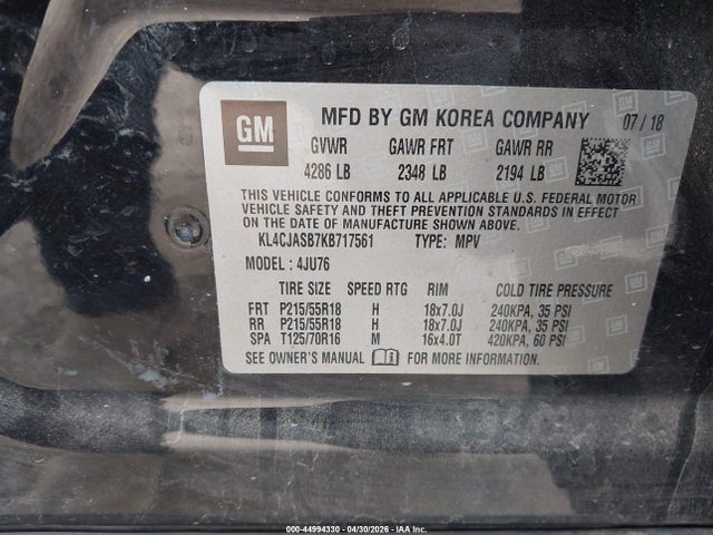 Продаж на аукціоні авто 2019 Buick Encore Fwd Preferred, vin: KL4CJASB7KB717561, номер лоту: 44994330