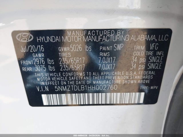 5NMZTDLB1HH002760 Hyundai Santa Fe Sport 2.4l