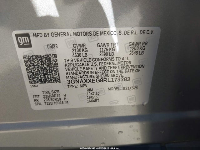 Aukcja sprzedaży 2024 Chevrolet Equinox Awd Premier, vin: 3GNAXXEG8RL173383, numer aukcji: 44994349