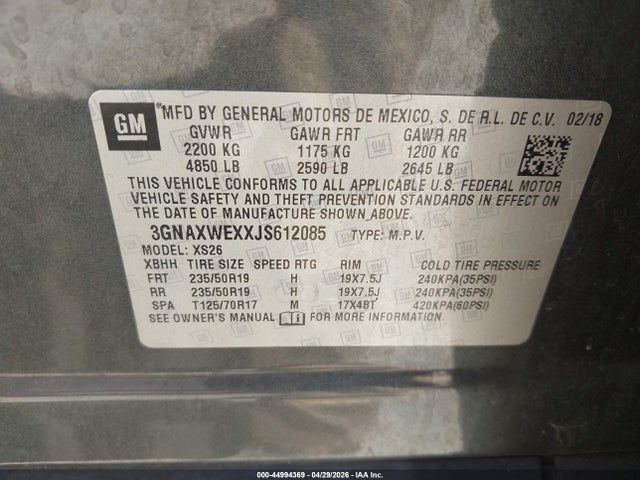3GNAXWEXXJS612085 Chevrolet Equinox Premier