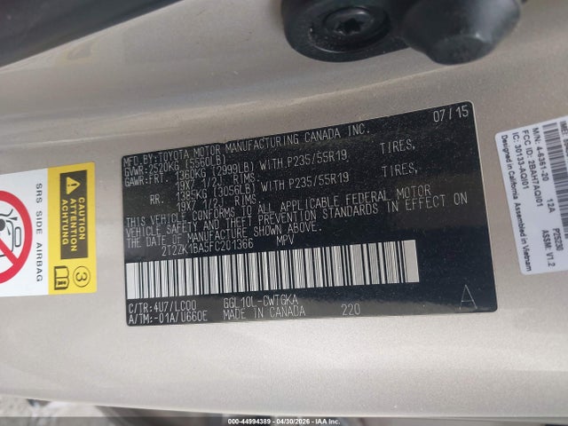 Aukcja sprzedaży 2015 Lexus Rx 350, vin: 2T2ZK1BA5FC201366, numer aukcji: 44994389