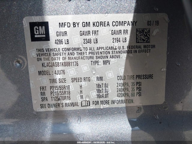 2019 Buick Encore Fwd Preferred მანქანა იყიდება აუქციონზე, vin: KL4CJASB1KB881176, აუქციონის ნომერი: 44994391