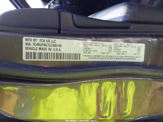 Продаж на аукціоні авто 2020 Jeep Grand Cherokee Laredo E 4x4, vin: 1C4RJFAG7LC386146, номер лоту: 44994421
