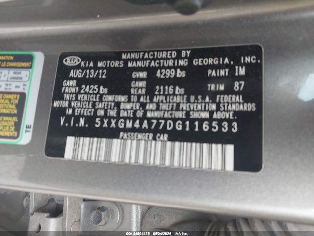 Продаж на аукціоні авто 2013 Kia Optima Lx, vin: 5XXGM4A77DG116533, номер лоту: 44994435