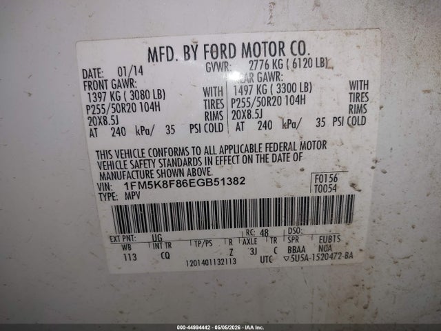 Продажа на аукционе авто 2014 Ford Explorer Limited, vin: 1FM5K8F86EGB51382, номер лота: 44994442