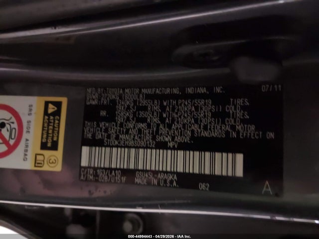 Продажа на аукционе авто 2011 Toyota Highlander Limited V6, vin: 5TDDK3EH9BS090132, номер лота: 44994443