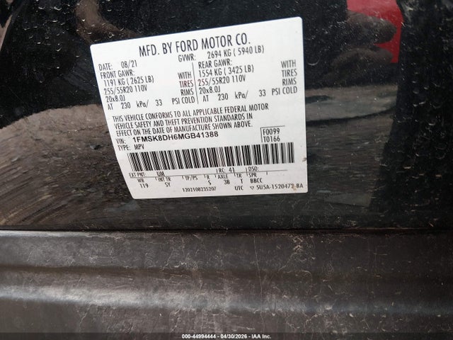 Продаж на аукціоні авто 2021 Ford Explorer Xlt, vin: 1FMSK8DH6MGB41388, номер лоту: 44994444